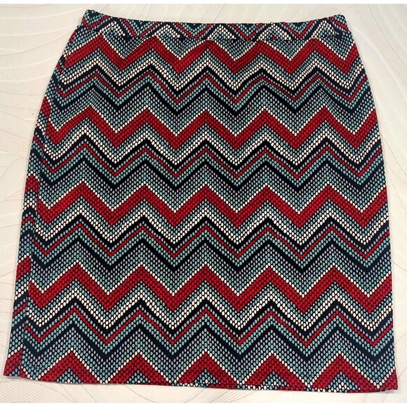 Y2K Revival Cato Skirt Womens XL Multicolor Chevron Stretch Retro Boho Mod Prepp - Picture 7 of 8